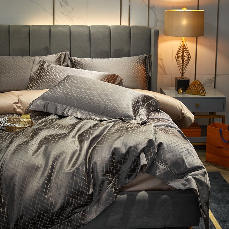 European-Style Luxury High-End Brocade Four-Piece Jacquard Bedding – Cotton Satin Quilt Cover and Bed Sheet Set