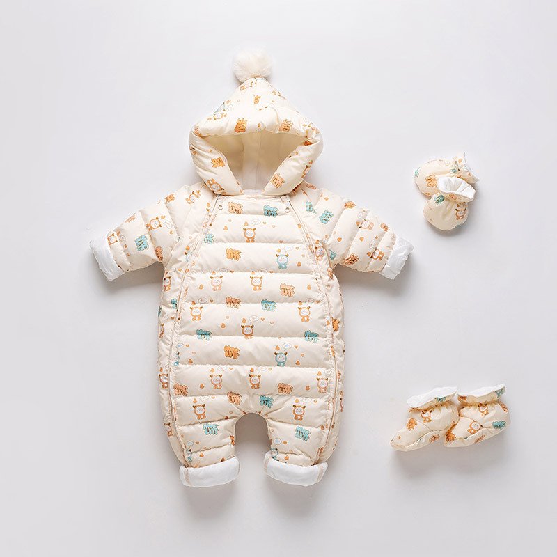 Baby Thickened Down Jacket Jumpsuit - Printed Romper for Warmth & Comfort