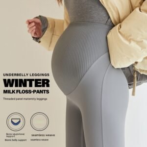 Fleece-Lined High-Waist Maternity Pants – Belly Support, Thick & Cozy for Autumn and Winter