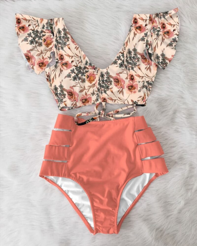 High Waist Bikini Ruffle Swimwear for Women - Printed Sexy Swimsuits