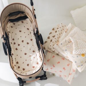 Baby Stroller Mat - Pure Cotton Gauze Beanie Velvet Non-Slip Cushion & Small Quilt