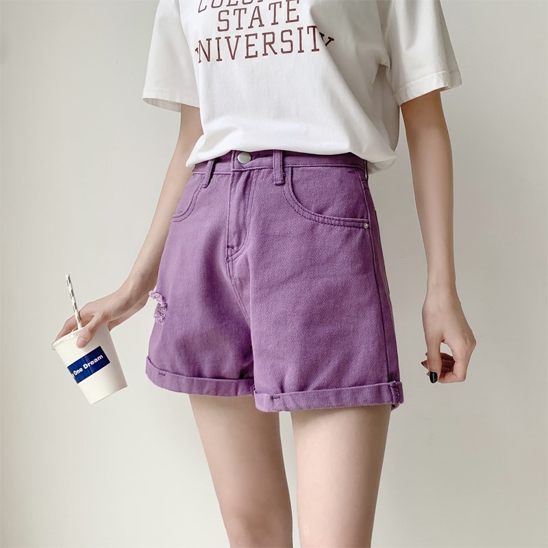 Trendy Purple Shorts- Women's High Waist Loose A-Line Wide Leg Pants