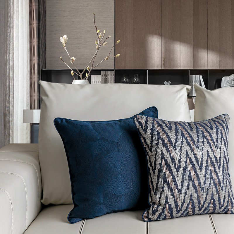 Denim Blue Modern Minimalist Sofa Pillow – Stylish Living Room Accent Cushion