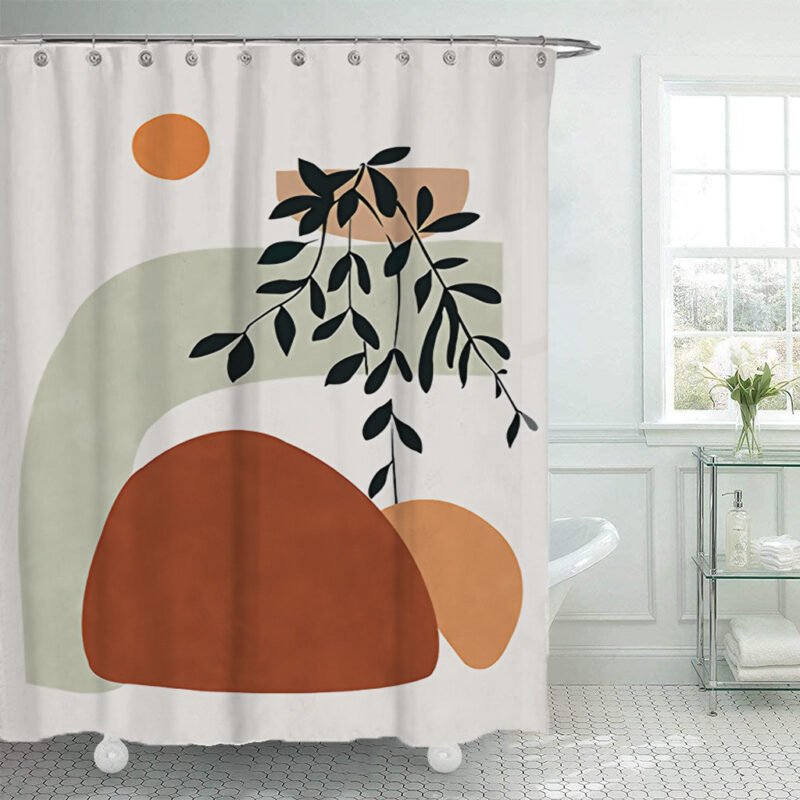 Simple Geometric Shower Curtain – Waterproof Polyester Bathroom Curtain for Modern Style