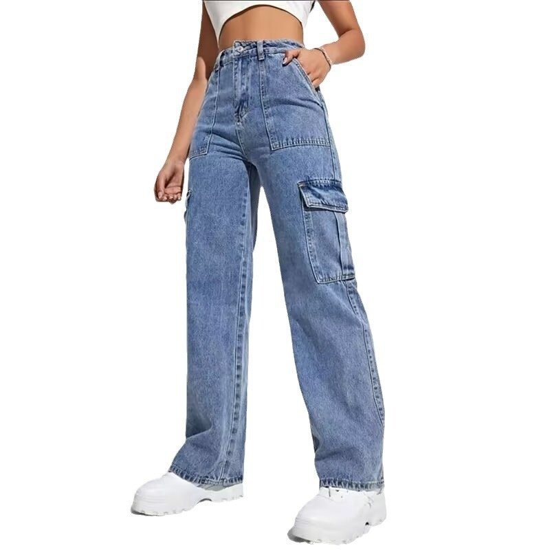 Cargo Jeans for Women – Multi-Pocket Wide-Leg Casual Pants for Spring & Autumn