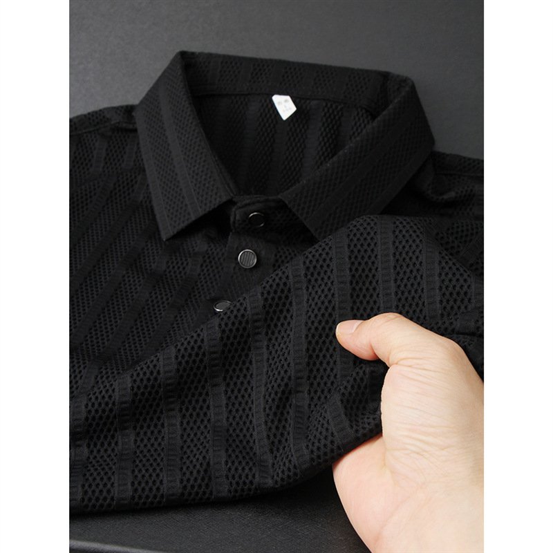 High-End Ice Silk Men's T-shirt – Short Sleeve Mesh Hollow Out Polo Shirt