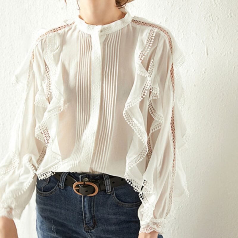 French Linen Elegant Wooden Ear Belly Covering Slimming Lace Shirt | Loose All-Match Women's Top