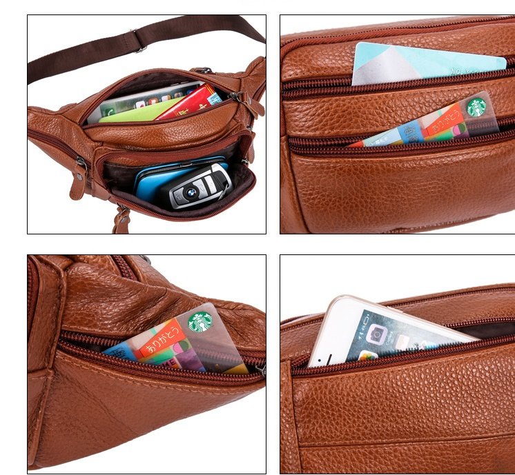 Cowhide Men's Belt Bag - Leather Shoulder & Chest Bag for Stylish Utility