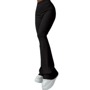 Casual Ribbed Slim Fit Leggings – Solid Color High-Waist Fashion Trousers