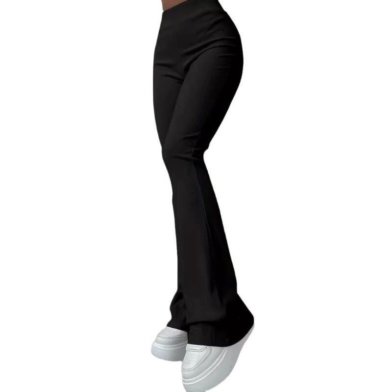 Casual Ribbed Slim Fit Leggings – Solid Color High-Waist Fashion Trousers