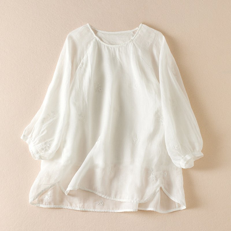Cotton and Linen Embroidery Loose Shirt | Comfortable & Stylish Top