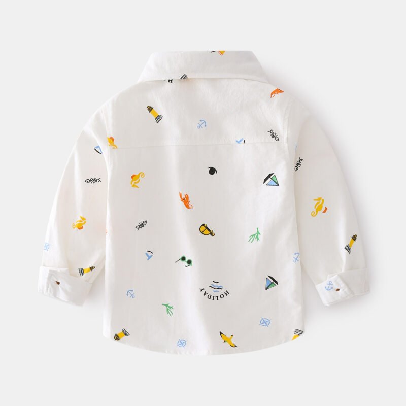 Boy's Long Sleeve Cartoon Print Lapel Shirt | Cool & Casual Kid's Shirt