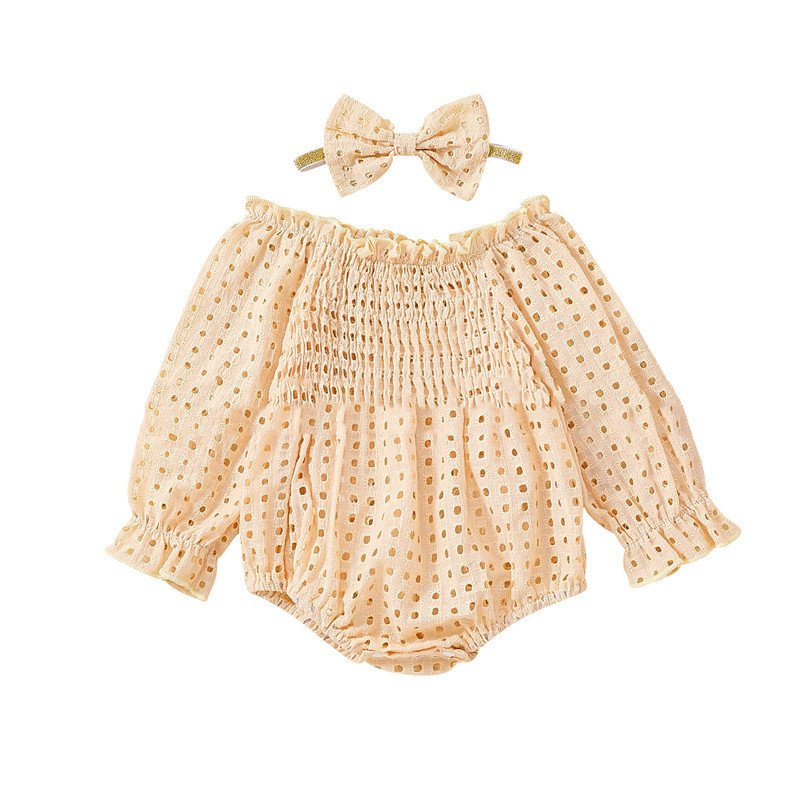 Cotton Mesh Long Sleeve Off-Shoulder Clothing – Stylish & Breathable Baby Outfit