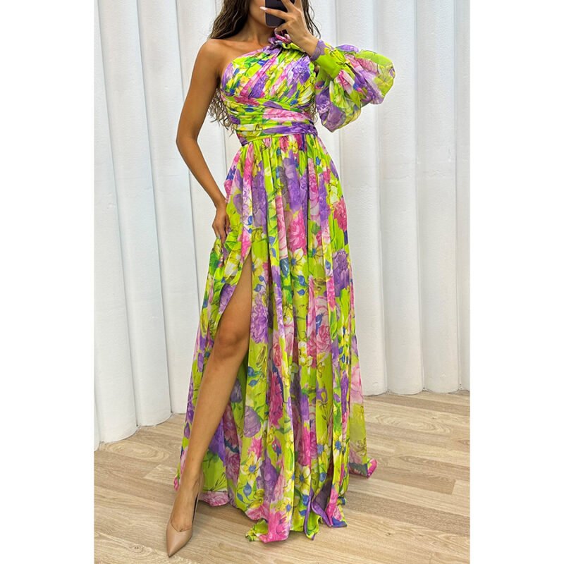 Autumn & Winter Casual Split Dress – Loose Multi-Color Shoulder Dress