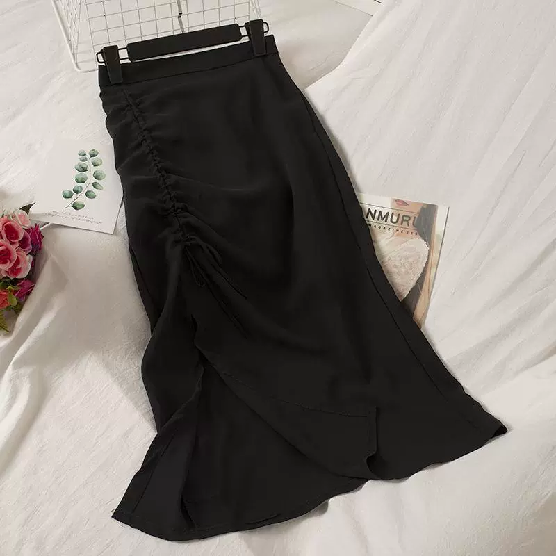 Irregular Slit Drape Drawstring High Waist Hip Skirt – Trendy and Chic