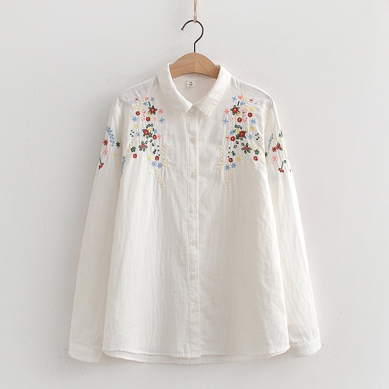 Double-layer Yarn Embroidery Little Flower Women's Shirt | Elegant and Comfortable