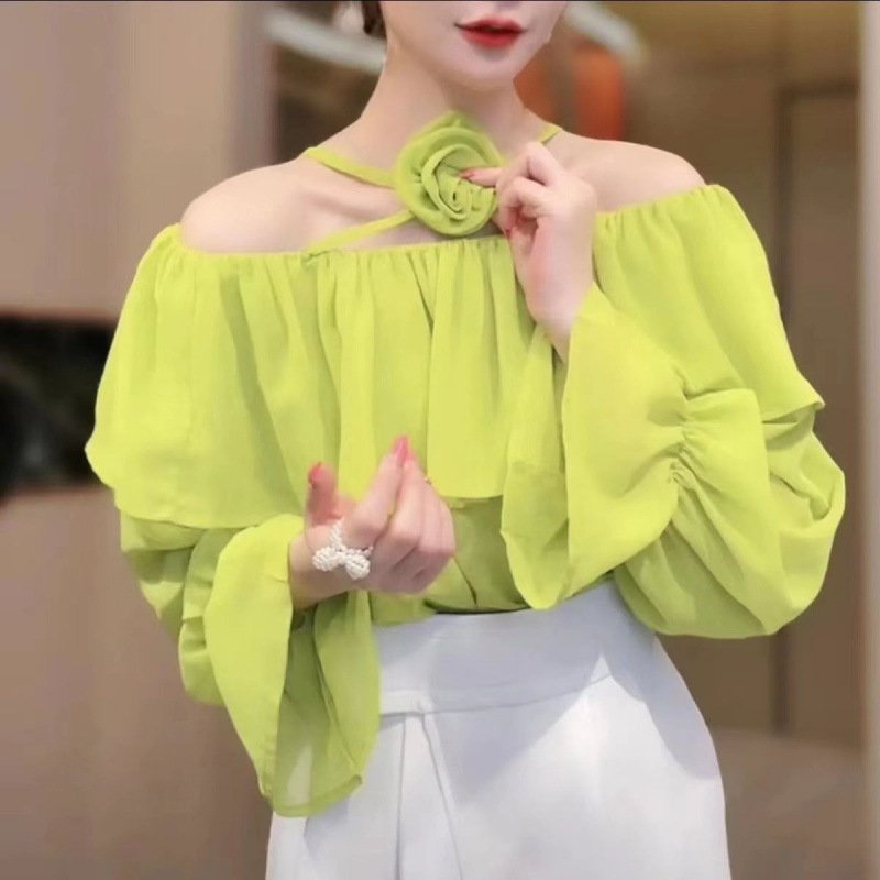 Chic Flower Sleeve Loose Long-Sleeved Top - Stylish & Comfortable Top for Women