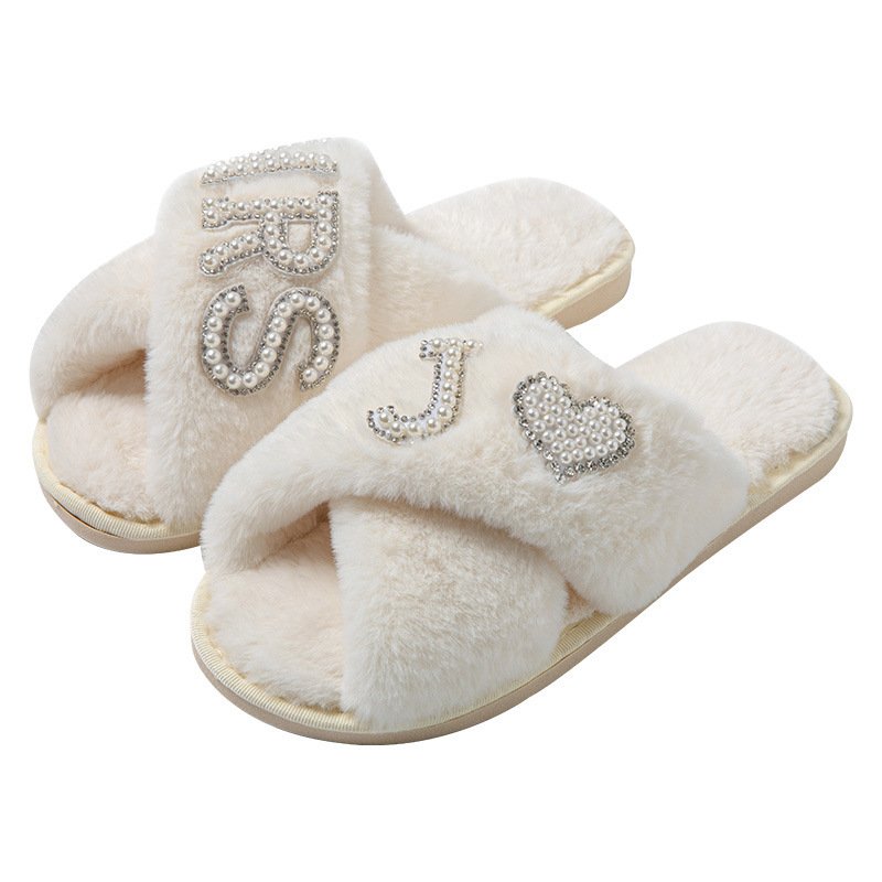 MRS Plush Slippers for Women - Indoor Non-slip Cotton Fleece-lined Thickened Slippers