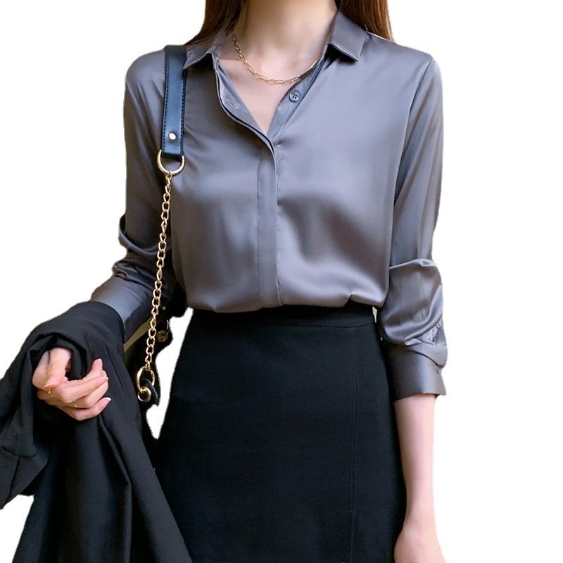 New Spring Loose Long-Sleeved Satin Shirt for Women | Stylish & Comfortable Shirt