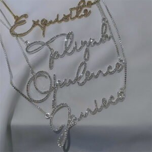 Personalized Diamond Name Necklace | Stainless Steel Crystal Handwritten Name Necklace
