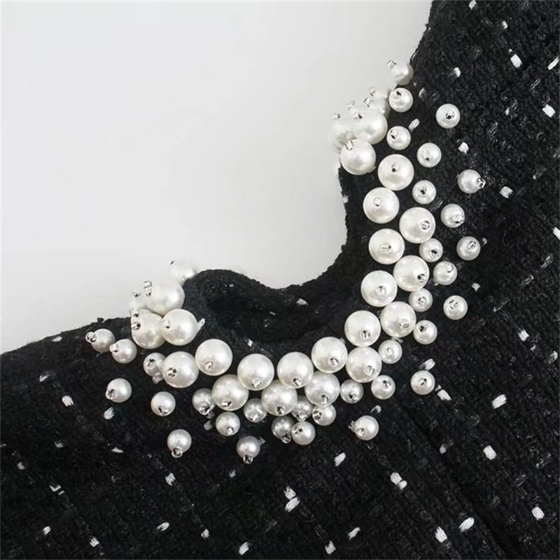 Women's Pearl Decorative Coarse Woven Waist Sling Dress – Elegant & Chic