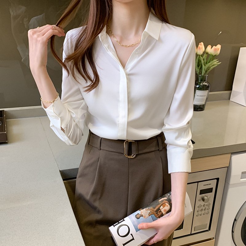 New Spring Loose Long-Sleeved Satin Shirt for Women | Stylish & Comfortable Shirt