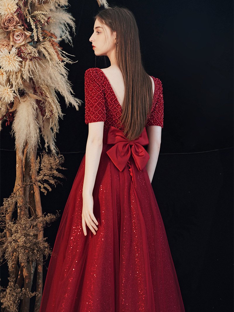 New Wine Red Evening Dress – Elegant & Chic Formal Gown