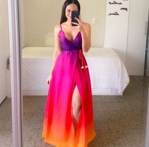 Sexy V-Neck Gradient Sling Dress – Summer Waist Slit Print Dress