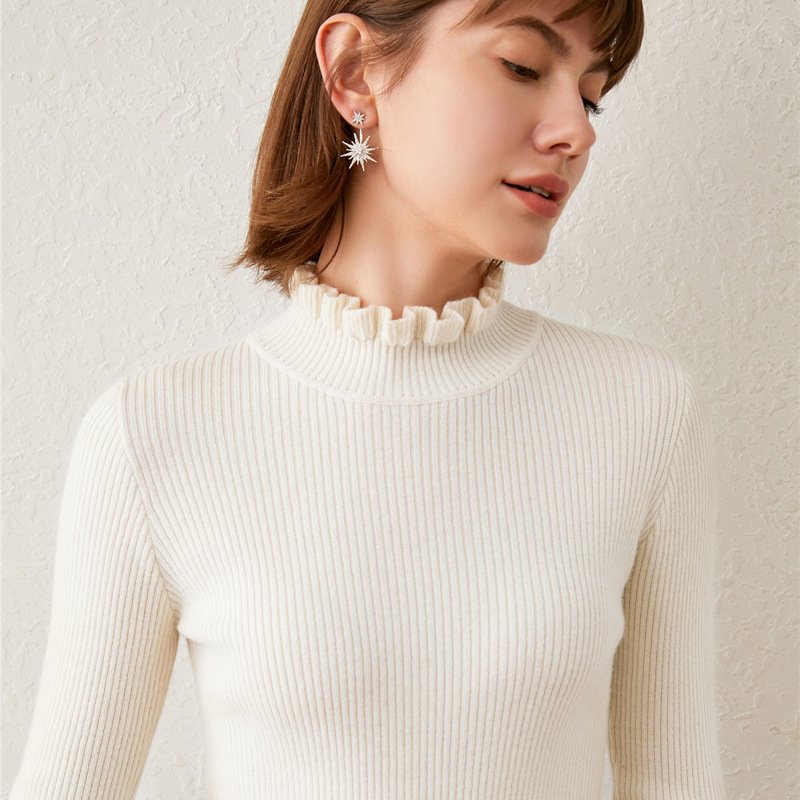 New Half Turtleneck Pullover Long Sleeve Slim Fit Sweater for Women