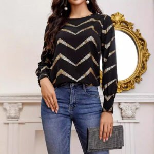 Crew Neck Casual Pleating Long Sleeve Shirt | Stylish and Comfortable