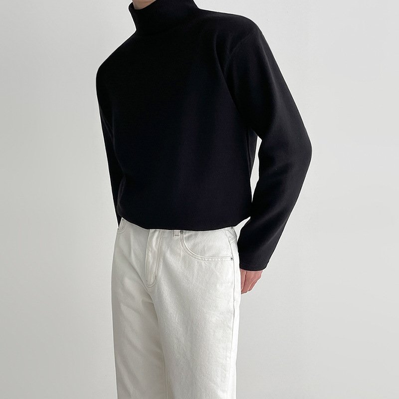 High Collar Long Sleeve T-shirt for Men – Loose, Trendy Pure Cotton Autumn and Winter Top