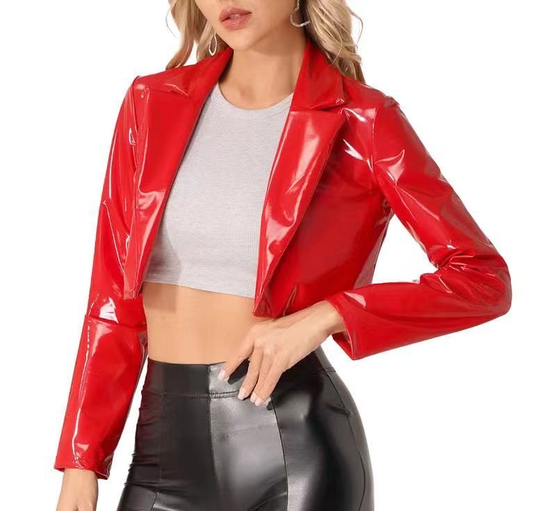 European and American Short Motorcycle Jacket Midriff Outfit Coat for Women
