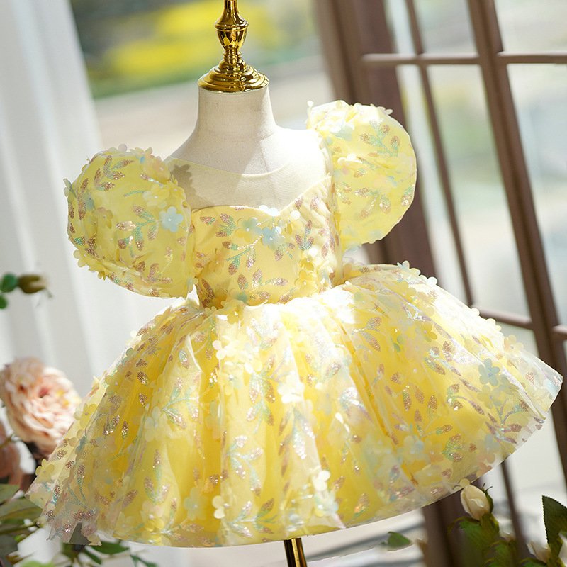 ellow Puffy Gauze Princess Dress - Perfect for Children's Birthday & Performance Catwalks