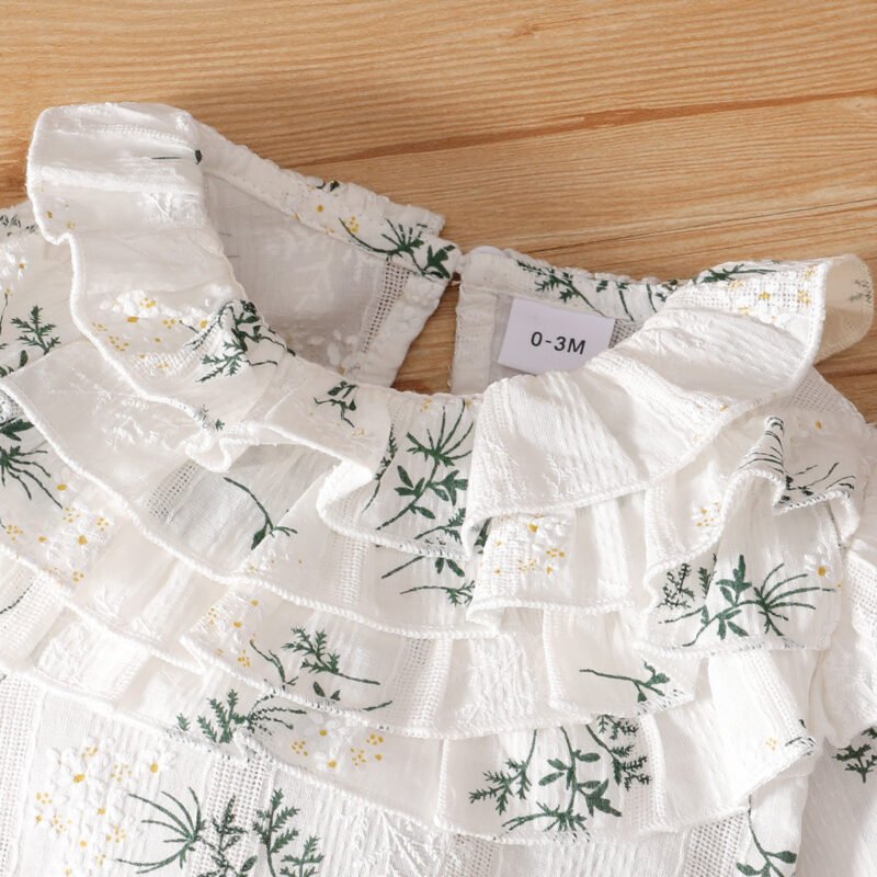 Girls Floral Lotus Collar Long-Sleeved Jumpsuit with Headscarf – Cute Baby Girl Outfit