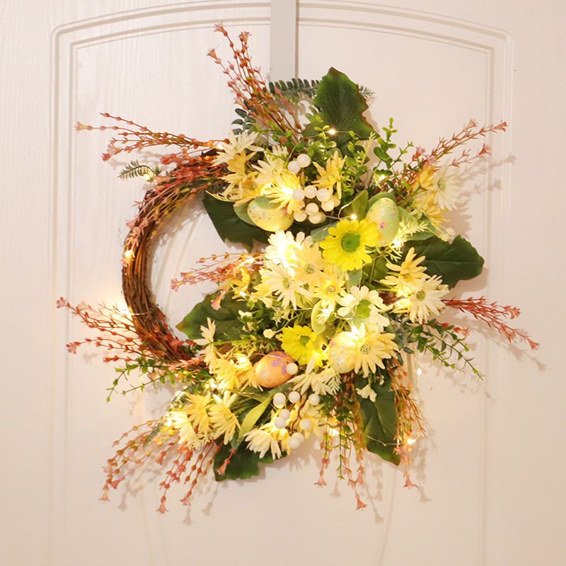 Home Decoration Easter Wreath – Wild Chrysanthemum Half-Edge Wreath with Eggs