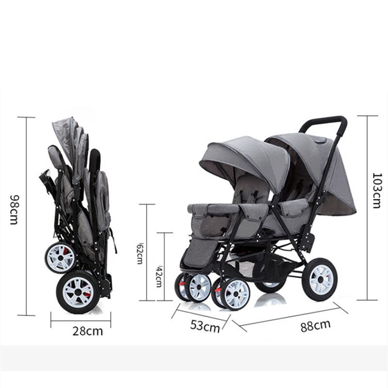 Lightweight Stroller for Children - Front & Rear Sitting, Plus-Sized Four-Wheel Double Sitting Lying Folding Cart