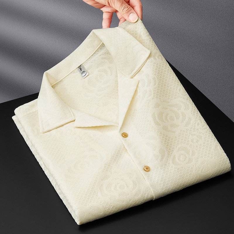 High-Grade Jacquard Pattern Knitted Shirt – Men's Short Sleeve Stylish Top