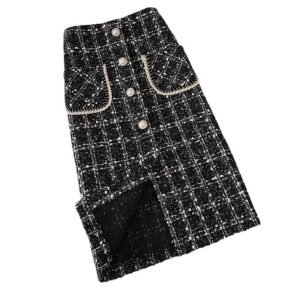 Mid-length A-Line High Waist Slimming Woolen Plaid Skirt – Stylish and Elegant Women's Skirt