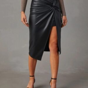 Women's Split Mid-Length Leather Hip Skirt | Chic & Stylish