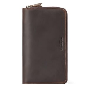 First Layer Cowhide Vintage Zipper Wallet - Multiple Card Slots Genuine Leather