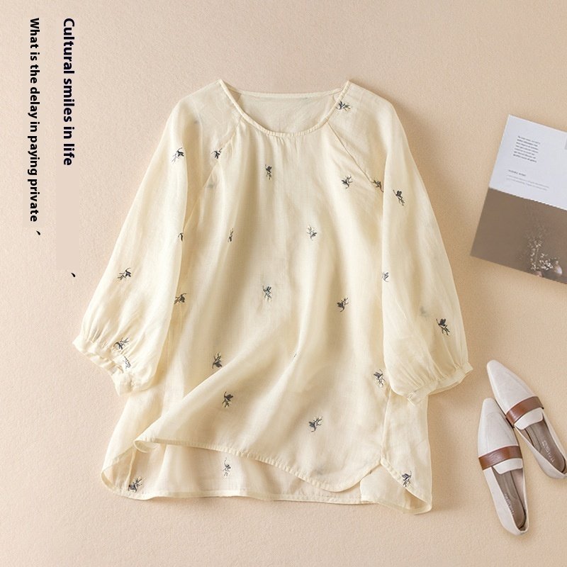 Cotton and Linen Embroidery Loose Shirt | Comfortable & Stylish Top
