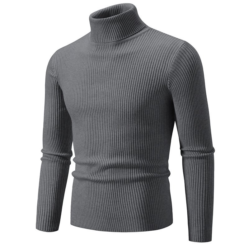 Retro Simple Solid Color Turtleneck Knit Sweater – Slim Fit Casual Men's Base Layer
