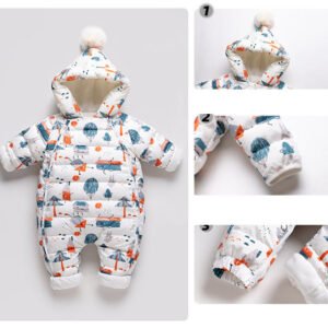 Baby Thickened Down Jacket Jumpsuit - Printed Romper for Warmth & Comfort