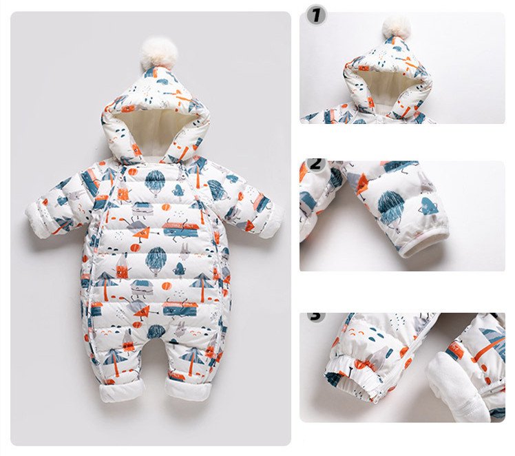 Baby Thickened Down Jacket Jumpsuit - Printed Romper for Warmth & Comfort