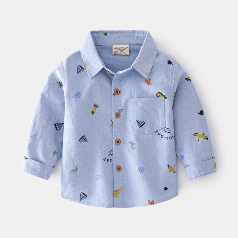 Boy's Long Sleeve Cartoon Print Lapel Shirt | Cool & Casual Kid's Shirt