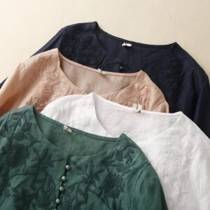 Embroidered Loose Women's Cotton Linen Shirt | Stylish and Comfortable