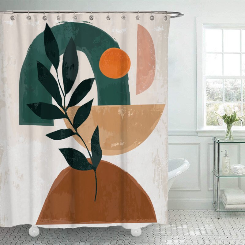 Simple Geometric Shower Curtain – Waterproof Polyester Bathroom Curtain for Modern Style