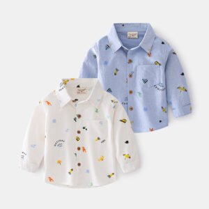 Boy's Long Sleeve Cartoon Print Lapel Shirt | Cool & Casual Kid's Shirt