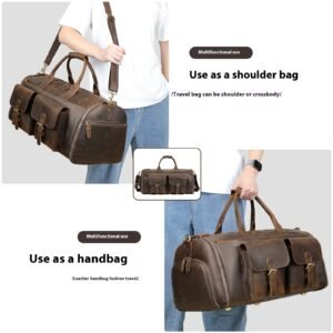 Genuine Cowhide Leather Handheld Portable Travel Bag - Durable & Stylish Men's Travel Bag