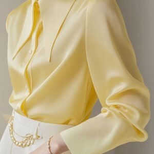French Light Ripe Yellow Collar Long Sleeve Shirt | Chic & Elegant